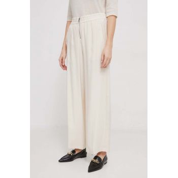 Dkny pantaloni femei, culoarea bej, lat, high waist