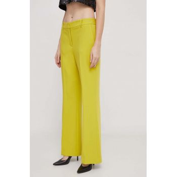 Dkny pantaloni femei, culoarea galben, lat, high waist
