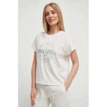 Dkny tricou din bumbac femei, culoarea bej ieftin