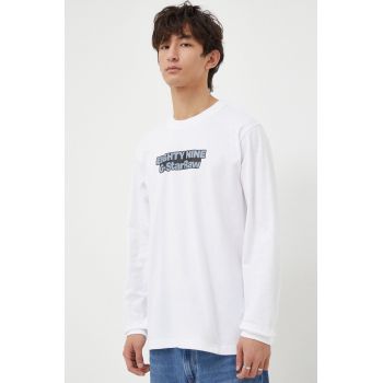 G-Star Raw longsleeve din bumbac culoarea alb, cu imprimeu