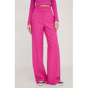 HUGO pantaloni femei, culoarea roz, lat, high waist