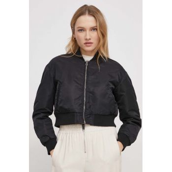 Pepe Jeans geaca bomber femei, culoarea negru, de tranzitie