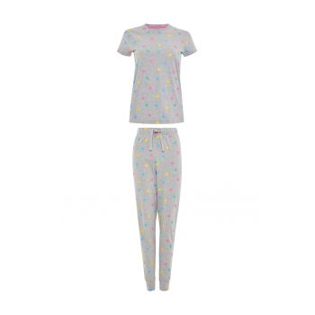 Pijama cu maneci scurte si imprimeu cu stele Rainstar 4067