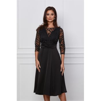 Rochie Dy Fashion neagra din satin cu bust din dantela la reducere