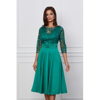 Rochie Dy Fashion verde din satin cu bust din dantela la reducere