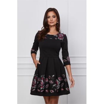 Rochie Ella Collection Angy neagra cu broderie la reducere