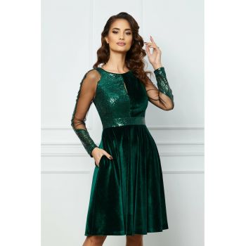 Rochie MBG verde din catifea cu paiete la bust