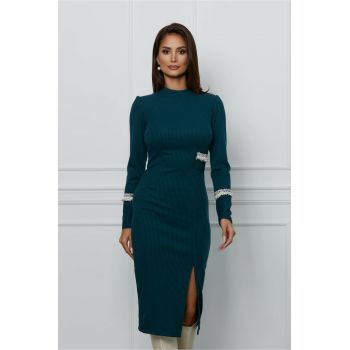 Rochie Moze verde cu broderie