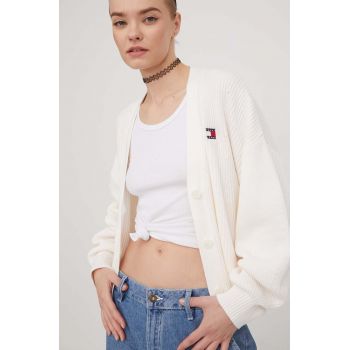 Tommy Jeans cardigan din bumbac culoarea bej