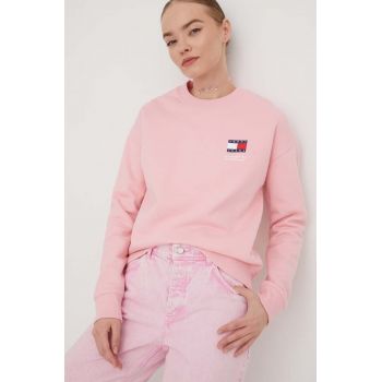 Tommy Jeans hanorac de bumbac femei, culoarea roz, cu imprimeu