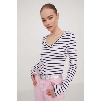 Tommy Jeans longsleeve femei, culoarea alb