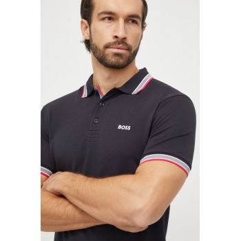 Boss Green polo de bumbac culoarea negru, neted