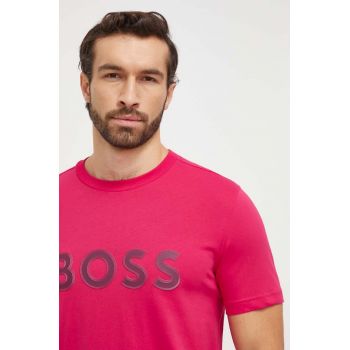 Boss Green tricou din bumbac barbati, culoarea roz, cu imprimeu