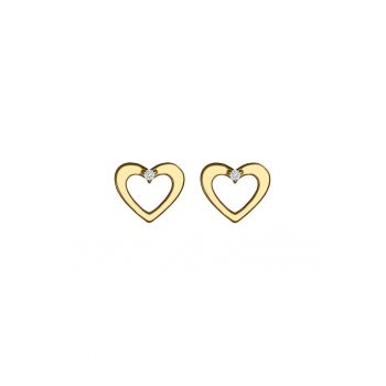 Cercei din aur de 14K in forma de inima cu 2 diamante