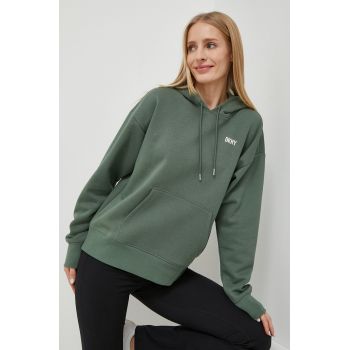 Dkny bluza femei, culoarea verde, cu glugă, cu imprimeu ieftin