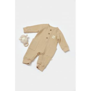 Salopeta cu nasturei, Winter muselin, 100% bumbac - Apricot, BabyCosy de firma originala