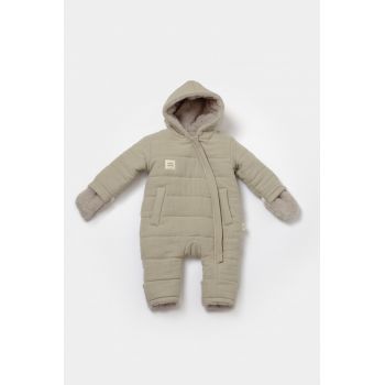 Salopeta de iarna pentru bebelusi, Winter muselin, 100% bumbac - Verde, BabyCosy