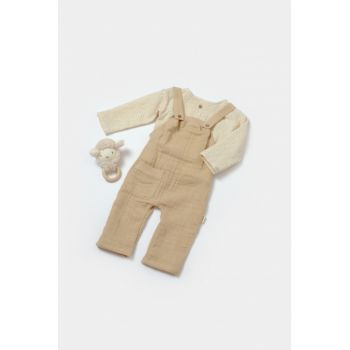 Set bluza si salopeta, Winter muselin, 100% bumbac - Apricot, BabyCosy