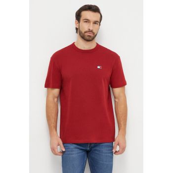 Tommy Jeans tricou din bumbac bărbați, culoarea bordo, cu imprimeu DM0DM17995