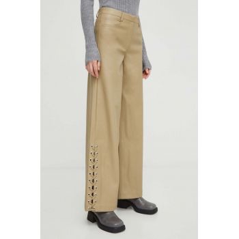 2NDDAY pantaloni femei, culoarea bej, lat, high waist