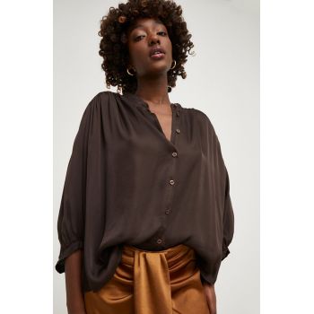 Answear Lab bluza cu mătase culoarea maro, neted de firma originala
