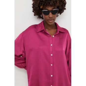 Answear Lab camasa din amestec de matase culoarea roz, cu guler clasic, relaxed de firma originala