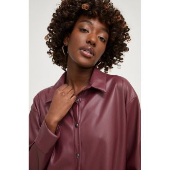 Answear Lab camasa femei, culoarea bordo, cu guler clasic, relaxed ieftina