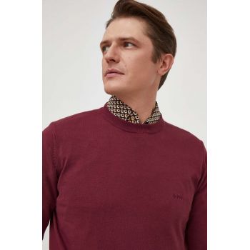 BOSS pulover de bumbac culoarea bordo, light 50506023 de firma original
