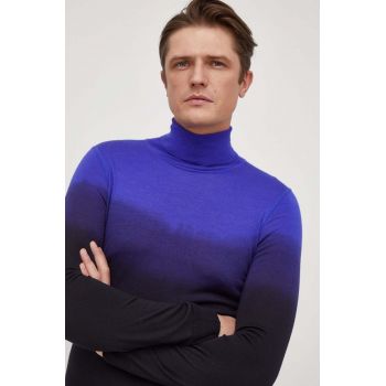 BOSS pulover de lana barbati, culoarea violet, light, cu guler de firma original
