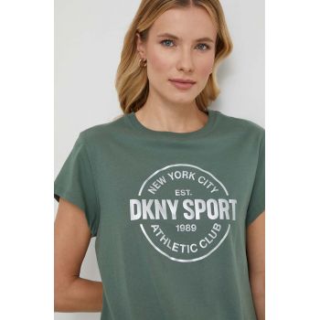 Dkny tricou din bumbac femei, culoarea verde ieftin