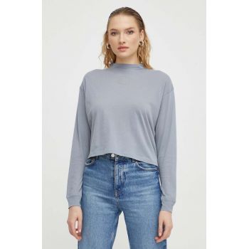 G-Star Raw longsleeve din bumbac culoarea gri, cu turtleneck