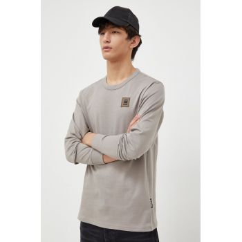 G-Star Raw longsleeve din bumbac culoarea gri, neted