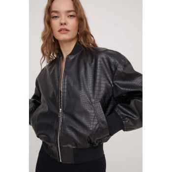 HUGO geaca bomber femei, culoarea negru, de tranzitie