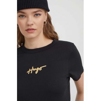 HUGO tricou din bumbac femei, culoarea negru