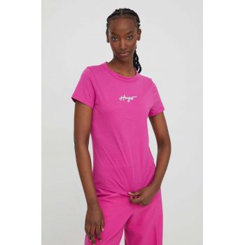 HUGO tricou din bumbac femei, culoarea roz 50508289