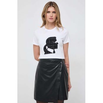 Karl Lagerfeld tricou din bumbac femei, culoarea alb