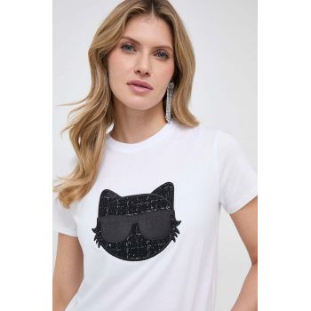 Karl Lagerfeld tricou din bumbac femei, culoarea alb