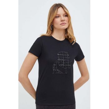 Karl Lagerfeld tricou din bumbac femei, culoarea negru