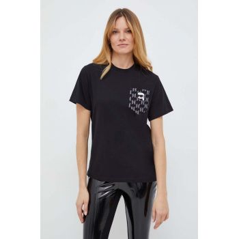 Karl Lagerfeld tricou din bumbac femei, culoarea negru