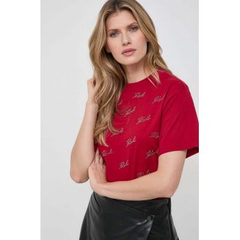 Karl Lagerfeld tricou din bumbac femei, culoarea rosu