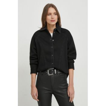 Pepe Jeans camasa jeans femei, culoarea negru, cu guler clasic, regular