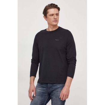 Pepe Jeans longsleeve din bumbac culoarea negru, neted