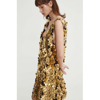 Stine Goya rochie culoarea auriu, mini, evazați SG5498