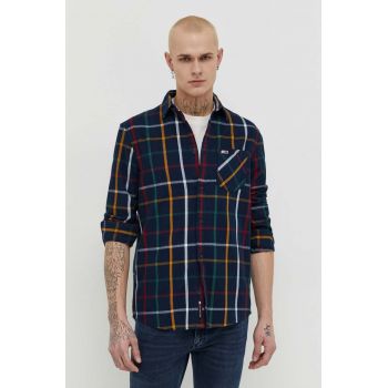 Tommy Jeans cămașă din bumbac bărbați, culoarea bleumarin, cu guler clasic, regular DM0DM18334