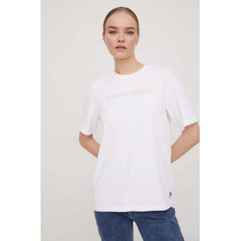 Tommy Jeans tricou din bumbac femei, culoarea alb