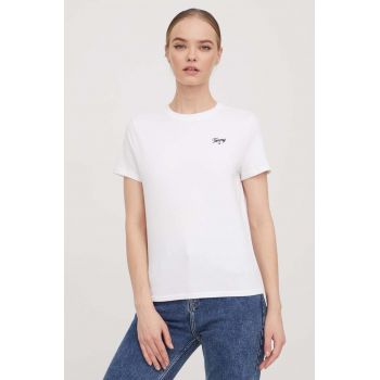 Tommy Jeans tricou din bumbac femei, culoarea alb