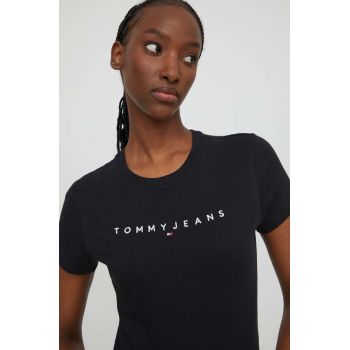 Tommy Jeans tricou din bumbac femei, culoarea negru