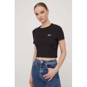 Tommy Jeans tricou din bumbac femei, culoarea negru