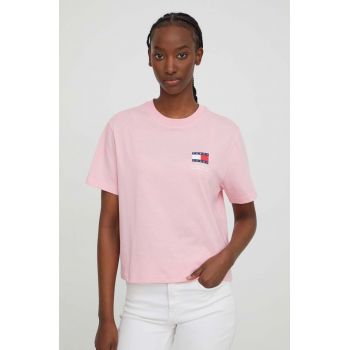 Tommy Jeans tricou din bumbac femei, culoarea roz