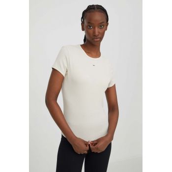 Tommy Jeans tricou femei, culoarea bej, DW0DW17383